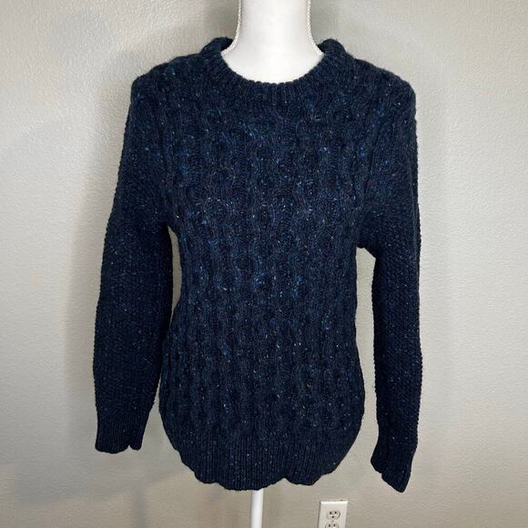 Kilcarra Club Monaco women's irish donegal wool blue cable knit sweater sz L - Picture 1 of 9